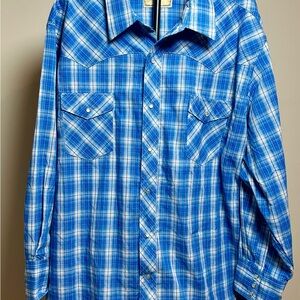 Wrangler Men's Casual Blue Plaid Shirt